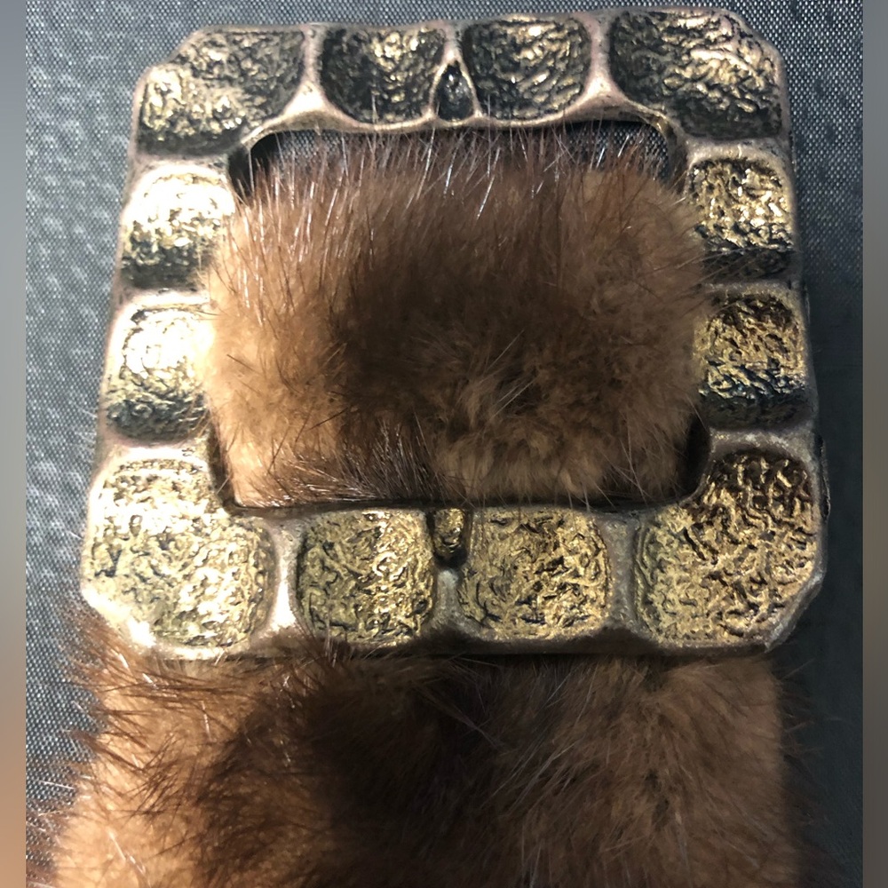 Genuine mink belt with beautiful gold buckle